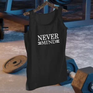 never mind design black jersey printed gym sando tank top for men